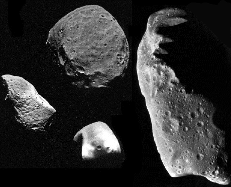 Ida, Gaspra, Deimos und Phobos